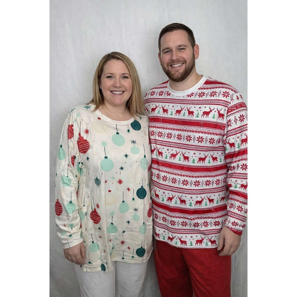 2 Mens Christmas pajama tops.Reindeer‎ Fair Isle,Red, White Long Sleeve XL New